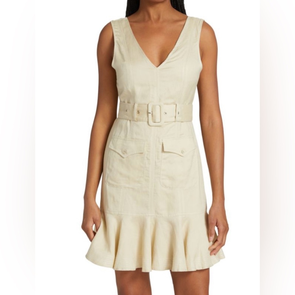 EN SAISON Cream V-Neck Mini Dress with Belt